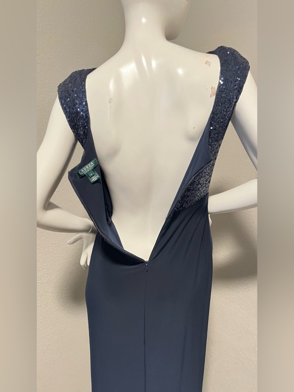 Women’s RALPH LAUREN  EVENING Navy Sequin Jersey Gown Maxi Dress Size 4 - Picture 8 of 15